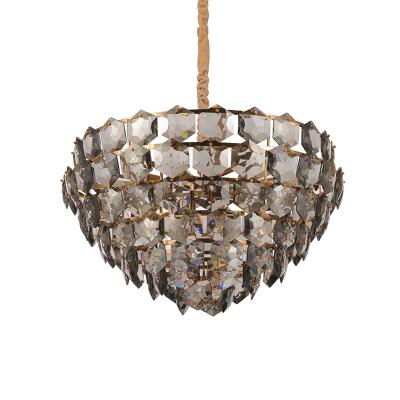 China Large Contemporary Handmade Luxury Kitchen Chain Chandelier Round Lighting Nordic Cool Smoky Gray K9 Crystal Chandelier for sale