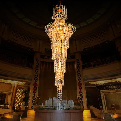 China Postmodern Duplex Chandelier K9 Iron Bracket Floor Staircase Long Crystal Light Pendants For Villa Hotel for sale