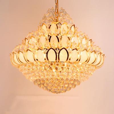 China Modern luxury gold wrought iron LED crystal lotus chandelier for villa living room for sale