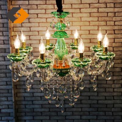 China 2020 New Arrival Style Stock Lamp Glass Tube Chandelier Lamp French Transparent Green Cup Candle Light Crystal for sale