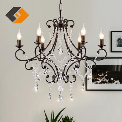 China European Classic American Antique Black Iron Metal Lamp Candle Pendant Light for Decorative Cafe Dining Room Lighting for sale