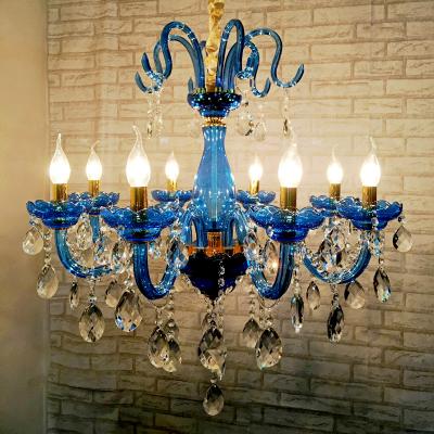 China European Italian Deep Blue Glass Villa Decor Lighting Chandelier Style Crystal Pendant Light For Home Illumination for sale