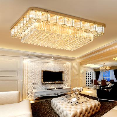 China Modern Design Contemporary Gold Rectangular Round Drop Crystal Led Ceiling Light For Living Room Hotel for sale