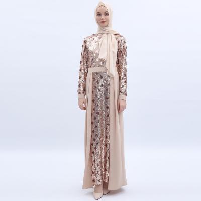 China High Quality Sequin Fabric With Polyester New Arrival Plus Size 3XL Tassel Long Sleeve Abaya Muslim Dresses Women Long Dress Muslims Clothing for sale