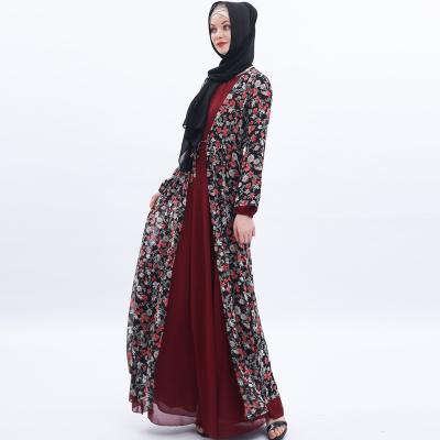 China Fashion High Quality Printed Muslim Floral Print Chiffon Dresses in Dubai Abaya Women Muslim Dresses for sale