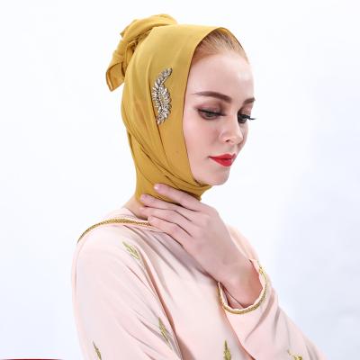 China Muslim satin embroidery chiffon hijab women scarf soft underscarf hats silk abaya with hijab for muslim women for sale