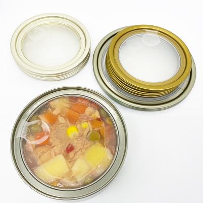 China Food Grade Tin Can Lid 300#307#401# Child Safe Retort Around Transparent Easy Skin For Tuna Factory Boxed for sale