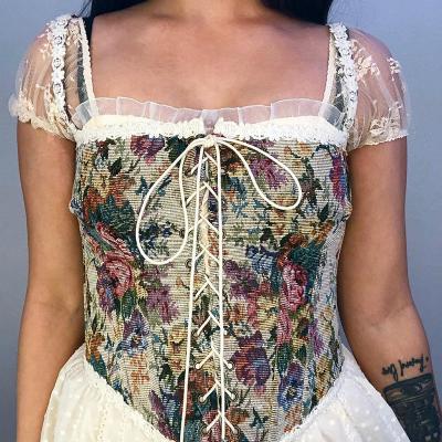 China Sandtree Q21TP254 Floral Print Vintage Corset New Arrivals QUICK DRY Casual Bandage Top Framing Women Home Wear for sale