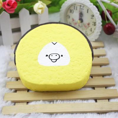 China Toy Wholesale Cute Stress Relief Funny Educational Key Chain PU Foam Pig Egg Roll Form Squeeze Slow Rising Squishy Custom Toy for sale