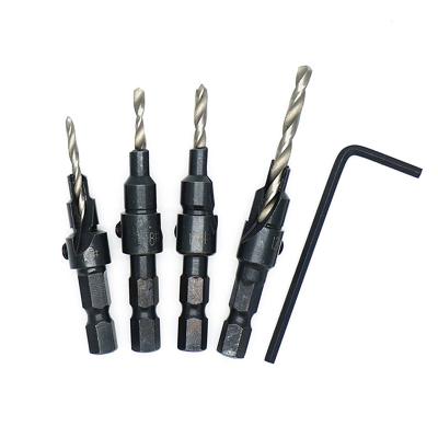 China #5 #6 #8 #10 #12 Hex Shank Woodworking Countersink Drill Bit Set for sale