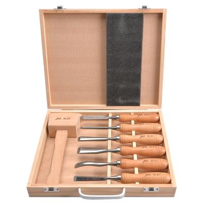 China Woodworking Woodworking Chrome Vanadium Steel With Wooden Case And Wooden Mallet Knife Tools Carving Chisel Set for sale