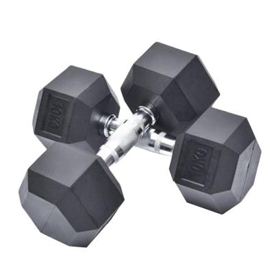 China Iron+ Rubber Coated Power Training Equipment Gym 10kg Cast Iron Steel Weights Dumbells In Pounds Hexagon Hex Dumbbell Set for sale