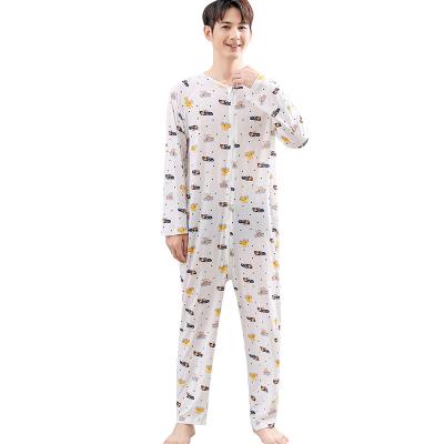 China 2021 breathable high quality spring and autumn men's cotton pajamas cartoon printed all-in-one pajamas home service for sale