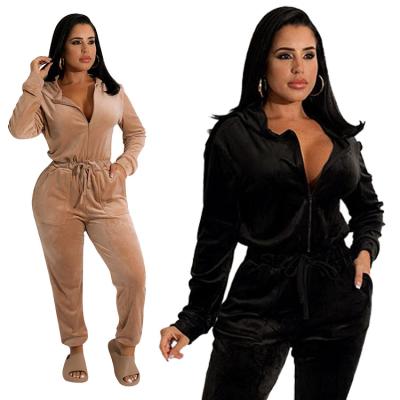 China Anti-wrinkle factory supply lady zipper velvet one piece stacked overalls woman black brown for sale