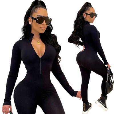 China Long Sleeve Autumn Catsuits Workout Overalls Fitness Solid Skinny Athletic Overalls Zipper Sportswear QUICK DRY for sale