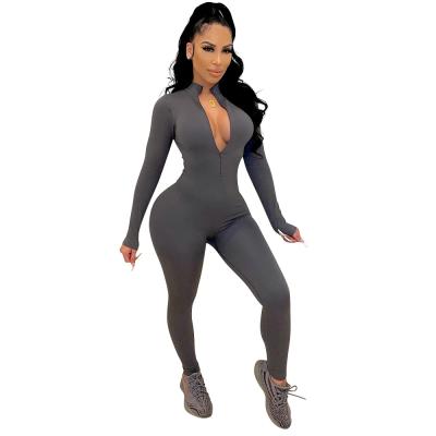 China 2021 zipup QUICK DRY club fitness knitting material plus size women one piece jumpsuit for sale