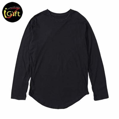 China Wholesale Anti-pilling Street Fashion iGift Long Sleeve Organic Cotton Tee Men's T-shirt White Plain Edge O-Neck Black T-Shirt for sale