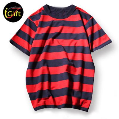 China iGift Summer Anti-pilling Customizable Red And Black Casual T-shirt Stripes Round Neck Men's Short Sleeves for sale