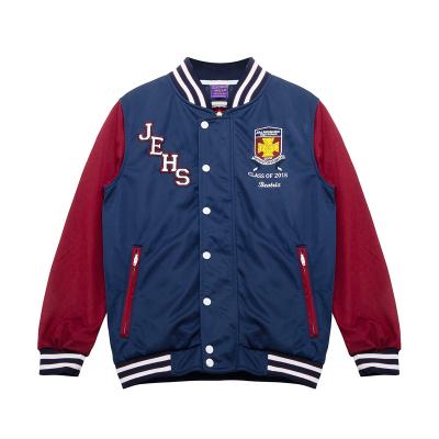 China iGift OEM Custom Two Color Mens Breathable Embroidery Polyester Baseball Jackets Navy Red Varsity Jacket For Men for sale