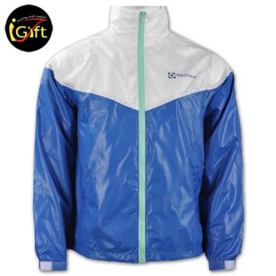 China iGift OEM Wholesale Lightweight Zipper Waterproof Jacket Custom Made Blue White Blue Men's Outdoor Jacket for sale