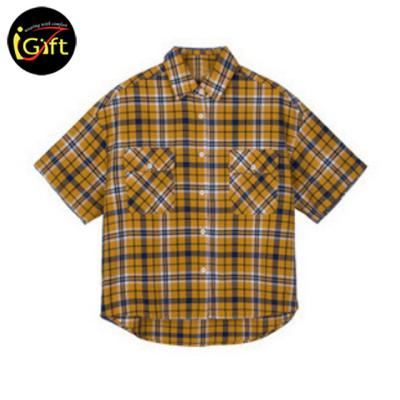 China New Fashion Print Oversized Plaid Print Fashion Loose Casual Custom Made Men's Yellow Blue Yellow iGift Anti-pilling Flannel Shirt for sale