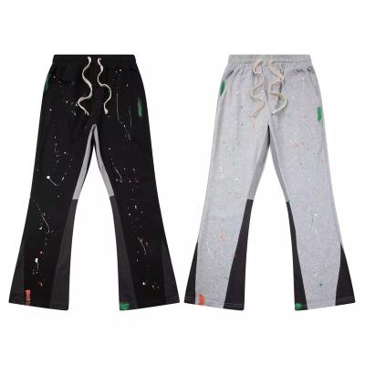 China Fashionable Anti-Static Flare Sweats Black Men's Sports Hand Splicing Bell Bottom Pants Casual Drawstring Splatter Paint Splatter for sale