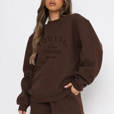 China Matching Logo Crewneck Unisex Sweatshirts Womans Sweat Suits Cotton Viable Custom Brown Hoodies Pullover for sale