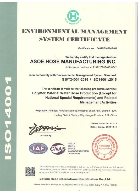 ISO14001 - Asoe Hose Manufacturing Inc.