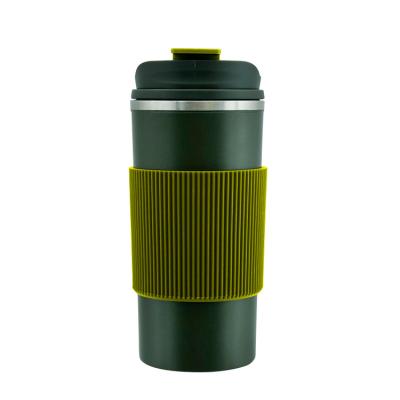 China 500ml Viable Customized 304 Stainless Steel Double Wall Vacuum Tumbler With Silicone Sleeve Double Lid Travel Insulated Leakproof Coffee Mug for sale