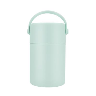 China Freshness Preservation 750ml Matte Green Yellow Customized Double Wall Stainless Steel Food Container Jar With Handle for sale