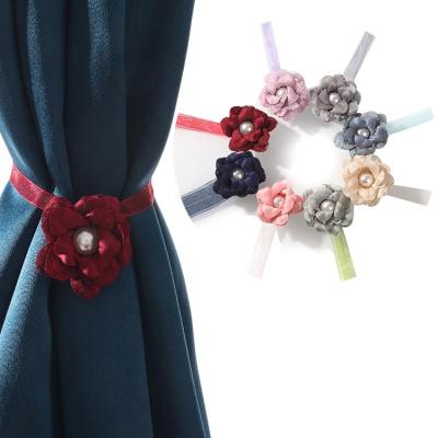 China Competitive Low Moq Wholesale Flowers Made 4.5cm High Quality Flower Ball Curtain Tie Back Window Clips Flower Magnetic Curtain Tiebacks for sale