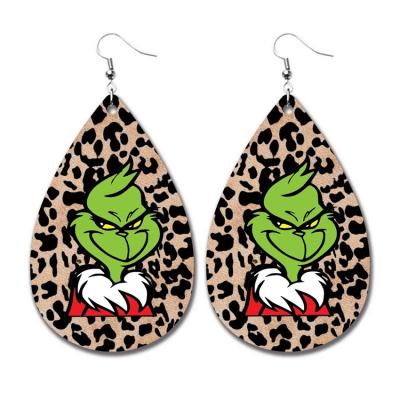 China 2021 New TRENDY Grinch Earrings For Christmas Gift Leopard Print Stock for sale