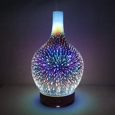 China Household 3D Firework Glass Vase Shape Air Humidifier with 7 Color Led Night Light Aroma Essential Oil Diffuser Mist Maker for sale