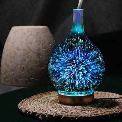 China Household LED Firework Ultrasonic Humidifier 3D Glass Diffuser Essential Oil DIffuser for sale