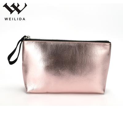 China Custom Capacity Water Proof Custom Women Travel PU Metallic Cosmetic Bag Makeup Bag for sale