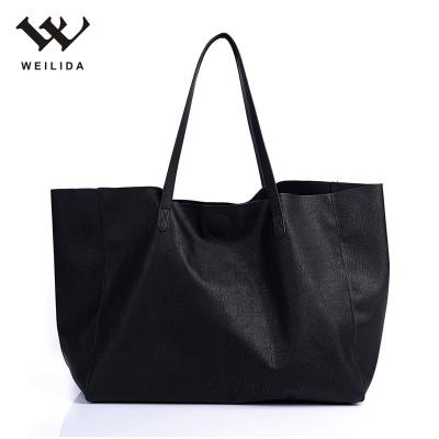 China Lady's Handbags Customized Extra Large Branded Black PU Tote Bag for sale