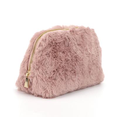 China New Small Capacity Eco Toiletry Bag Custom Plush Cashmere Fur Cosmetic Bag Makeup Bag for sale