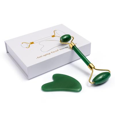 China Skin Tightening Wholesale Face Roller Gua Sha Beauty Facial Massage Rose Jade Roller Set For Face With Box for sale