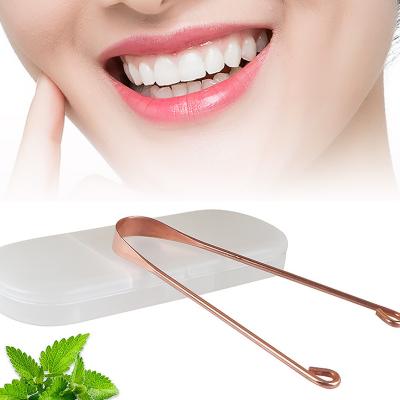 China Factory Sales Private Label Stainless Steel Tongue Scraper Copper Remover For Clean Oral Care With Portable Plastic Case for sale