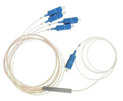 China 1x4 PLC Splitter SC APC UPC Mini Steel Tube 900um Fiber Optic PLC Splitter for sale