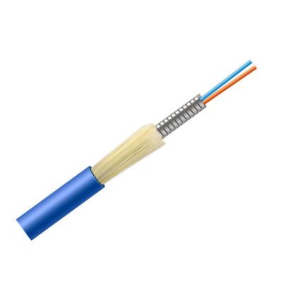 China Indoor Metal 2 Core Optical Fiber Cable OFC Armoured Cable SM G657A1 PVC Blue Jacket for sale