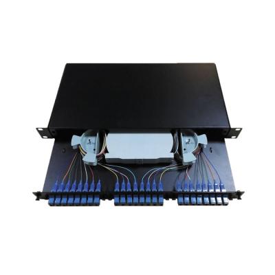 China 1U SC Simplex 24 Ports ODF Fiber Optic Patch Panel 2 Splice Tray FTTH FTTX for sale