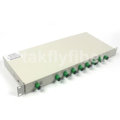 China 1×8 PLC Splitter 1U Rack Mount Single Mode Fiber Splitter G657A1 for sale