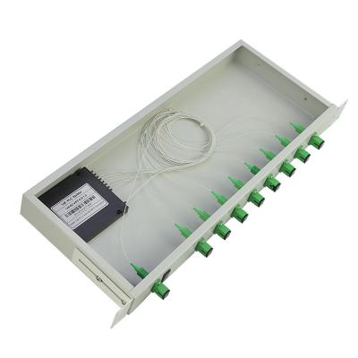 China divisor 1U de la fibra del divisor 1x32 del PLC de 1x2 1x64 1x8 tipo del soporte de estante de 19 pulgadas en venta