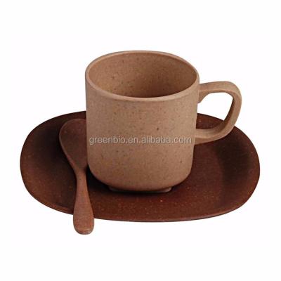 China Bamboo fiber or PLA Eco fiber coffee cup bamboo ice cream cup and saucer for sale