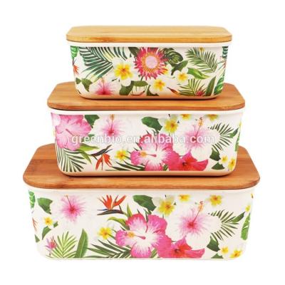 China Sustainable Custom Design Colorful Printing Biodegradable Food Container With Natural Bamboo Lid for sale