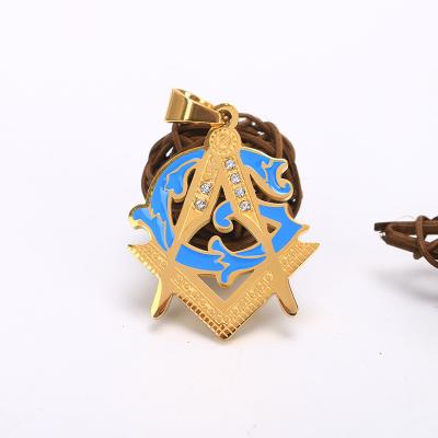 China Mason Jewelry Blue Enamel Rhinestone Religious Stainless Steel Men's Pendant Necklace for sale