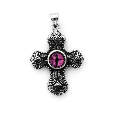 China Stainless Steel Religious Vintage Devil's Eye Men's And Women's Personality Carved Cross Necklace for sale