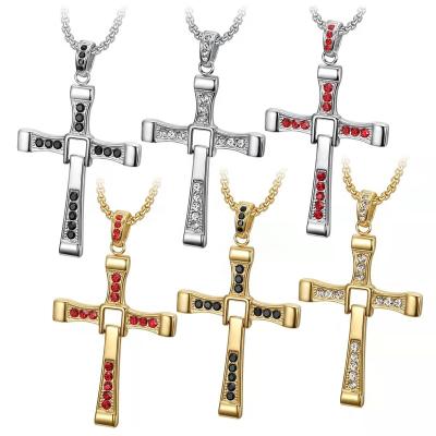 China New Stainless Steel Zircon Cross Tide Religious Dangle Pendant Brand Unisex Necklace for sale