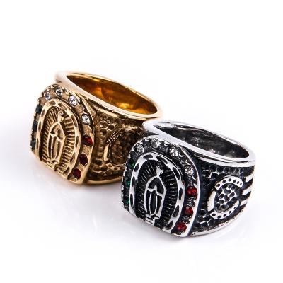 China Wholesale Virgin Mary Multicolor Rhinestones Men's CLASSIC Factory Stainless Steel Rings for sale